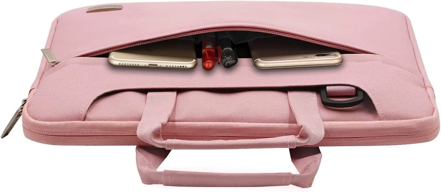 MOSISO Laptop Shoulder Bag Compatible with MacBook Pro 16 inch 2023-2019 M2 A2780 M1 A2485 Pro/Max A2141/Pro 15 A1398,15-15.6 inch Notebook, Polyester Sleeve with Back Trolley Belt, Pink