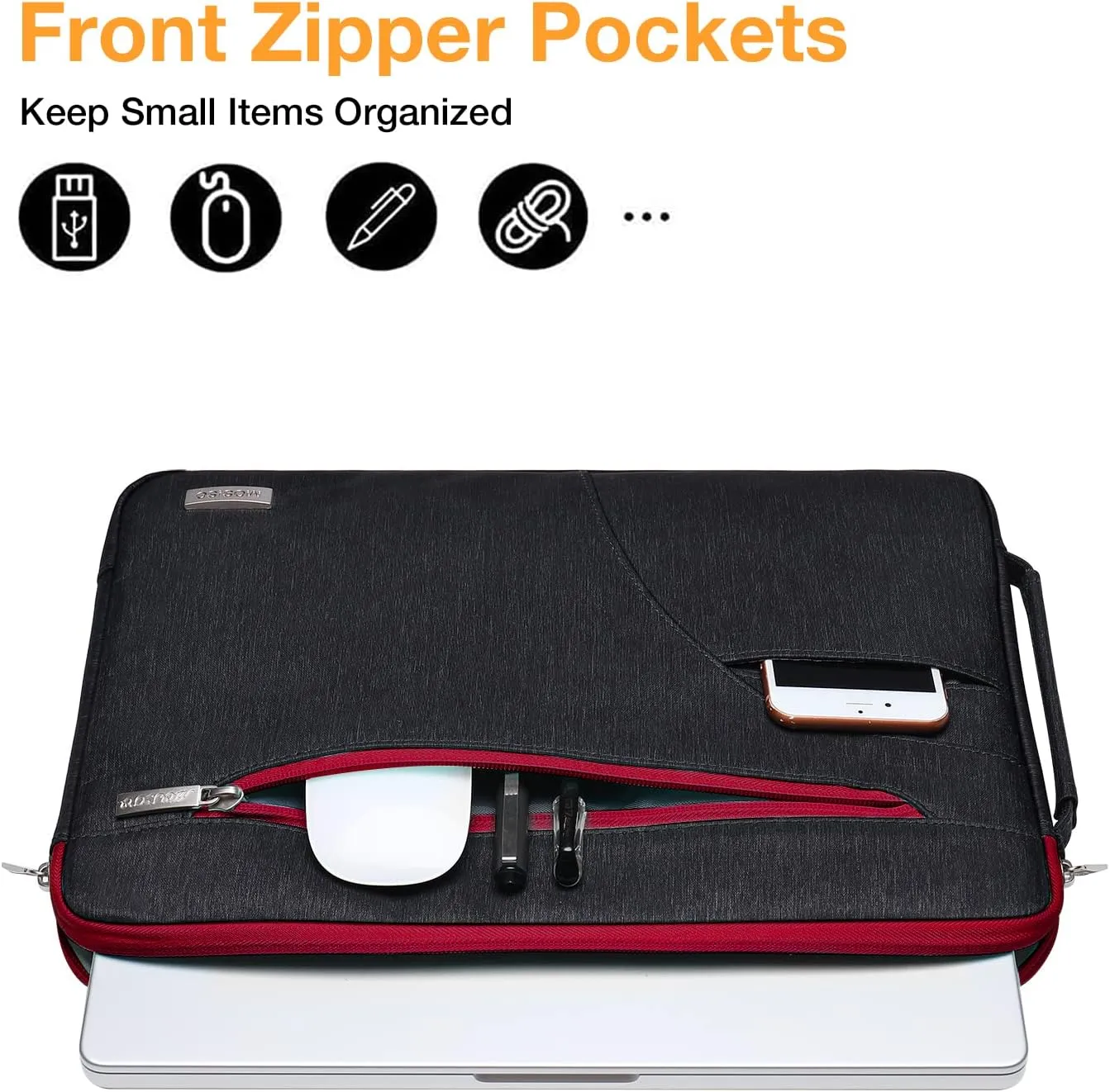 MOSISO Laptop Shoulder Bag Compatible with MacBook Pro 16 inch 2023-2019 M3 A2991 M2 A2780 M1 A2485 A2141/Pro 15 A1398, 15-15.6 inch Notebook, Polyester Briefcase Sleeve with Front Arc Pocket, Red