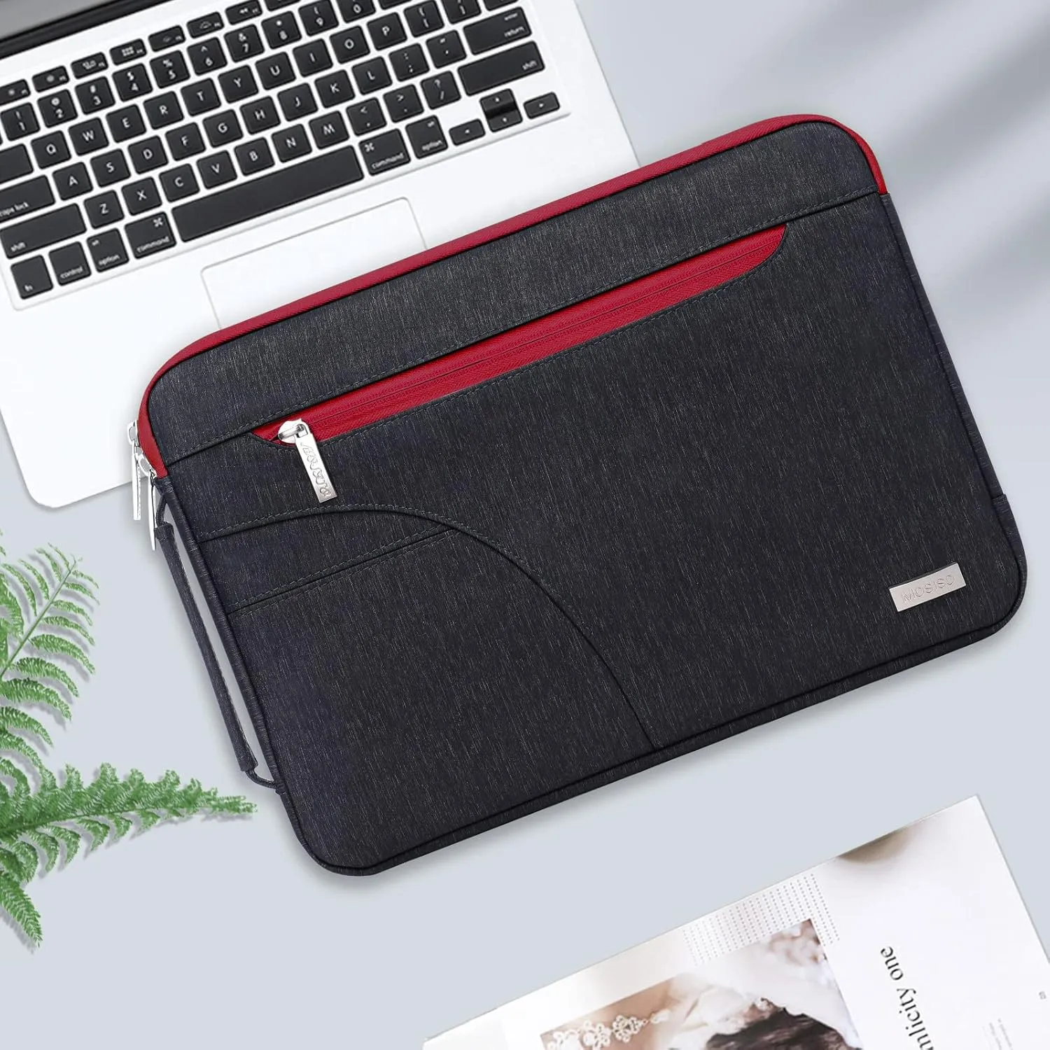 MOSISO Laptop Shoulder Bag Compatible with MacBook Pro 16 inch 2023-2019 M3 A2991 M2 A2780 M1 A2485 A2141/Pro 15 A1398, 15-15.6 inch Notebook, Polyester Briefcase Sleeve with Front Arc Pocket, Red