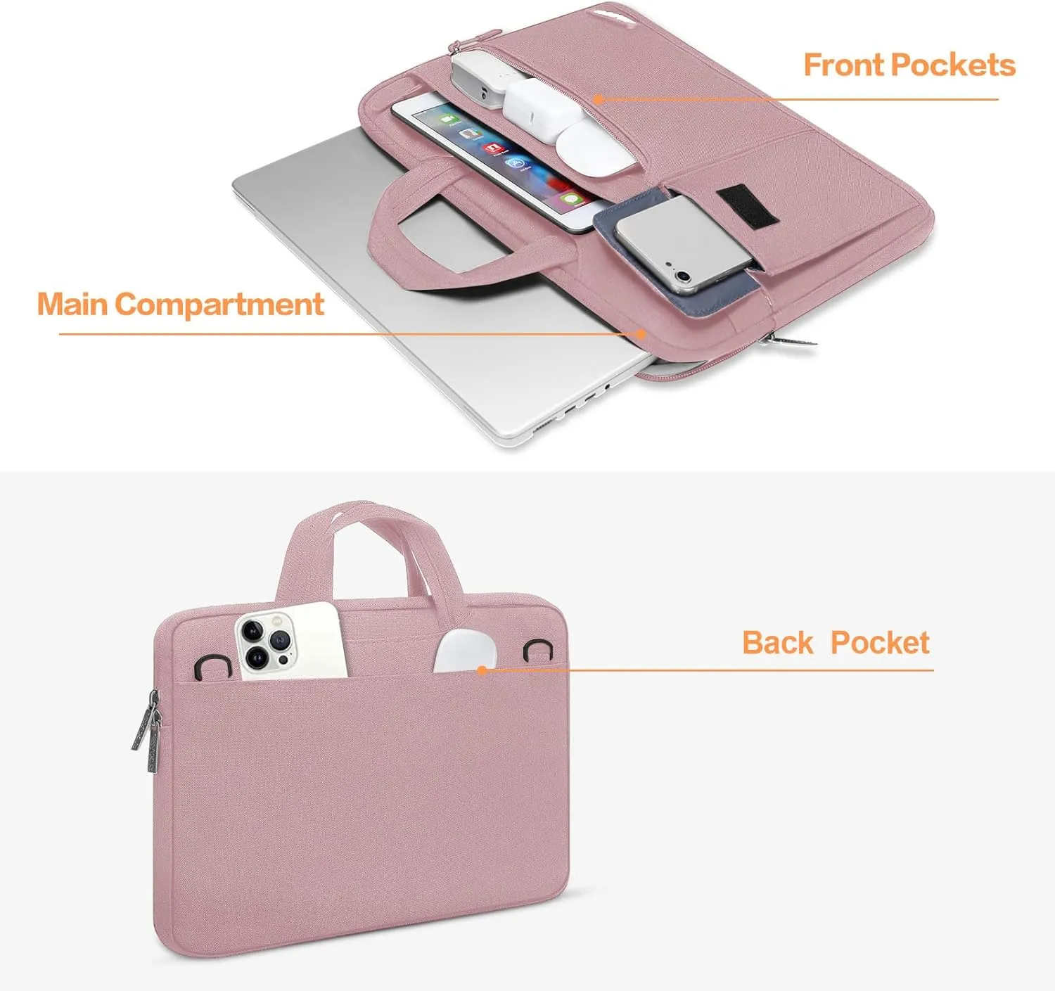 MOSISO Laptop Shoulder Bag Compatible with MacBook Pro 16 inch 2023-2019 M3 A2991 M2 A2780 M1 A2485 A2141/Pro 15 A1398,15-15.6 inch Notebook,Polyester Flapover Briefcase Sleeve Case, Baby Pink