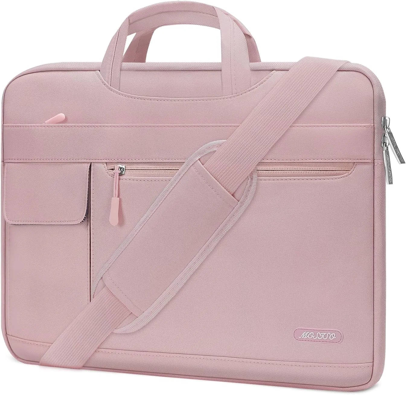 MOSISO Laptop Shoulder Bag Compatible with MacBook Pro 16 inch 2023-2019 M3 A2991 M2 A2780 M1 A2485 A2141/Pro 15 A1398,15-15.6 inch Notebook,Polyester Flapover Briefcase Sleeve Case, Baby Pink