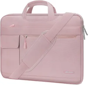 MOSISO Laptop Shoulder Bag Compatible with MacBook Pro 16 inch 2023-2019 M3 A2991 M2 A2780 M1 A2485 A2141/Pro 15 A1398,15-15.6 inch Notebook,Polyester Flapover Briefcase Sleeve Case, Baby Pink