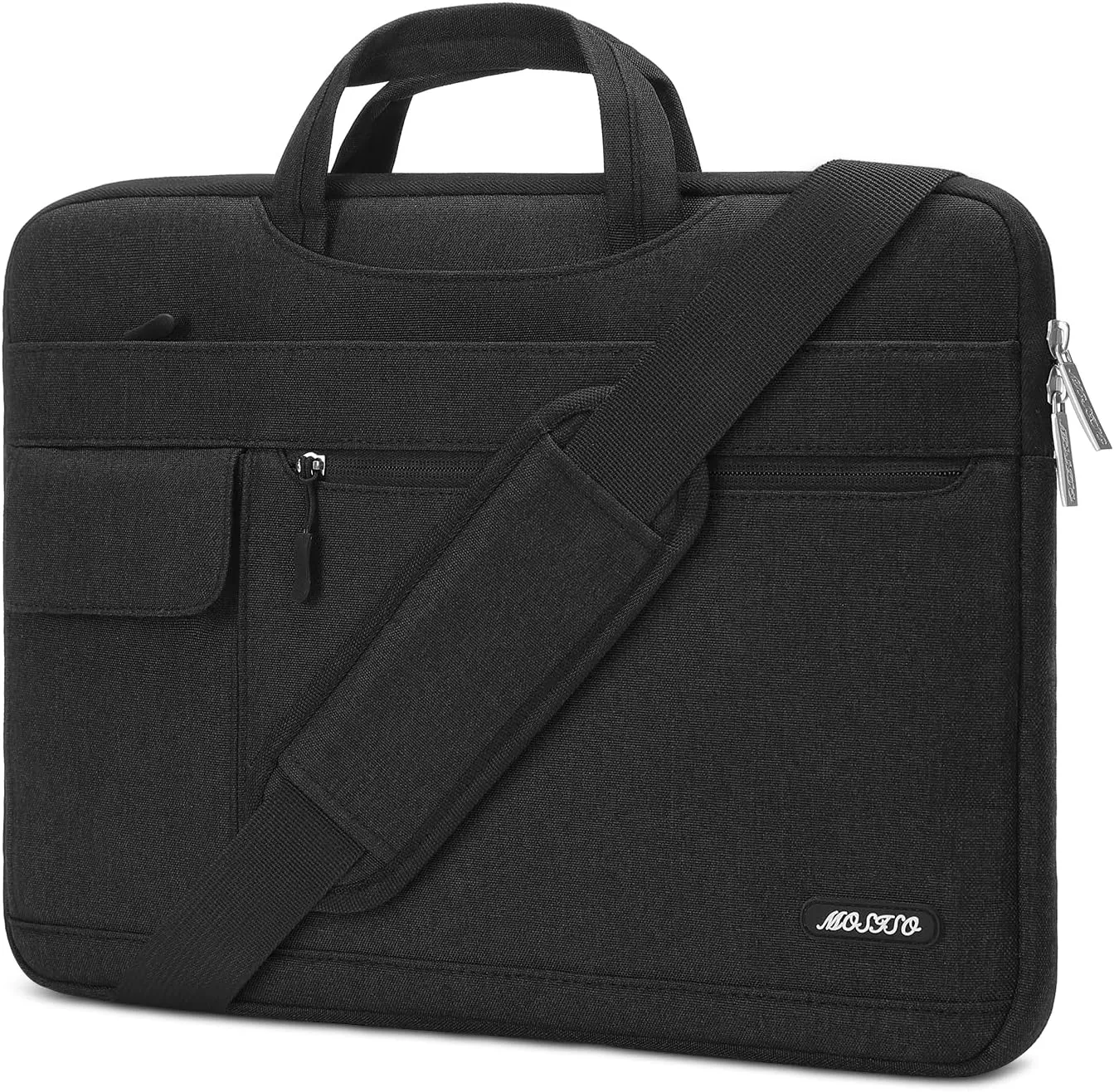 MOSISO Laptop Shoulder Bag Compatible with MacBook Pro 16 inch 2023-2019 M3 A2991 M2 A2780 M1 A2485 A2141/Pro 15 A1398,15-15.6 inch Notebook,Polyester Flapover Briefcase Sleeve Case, Black