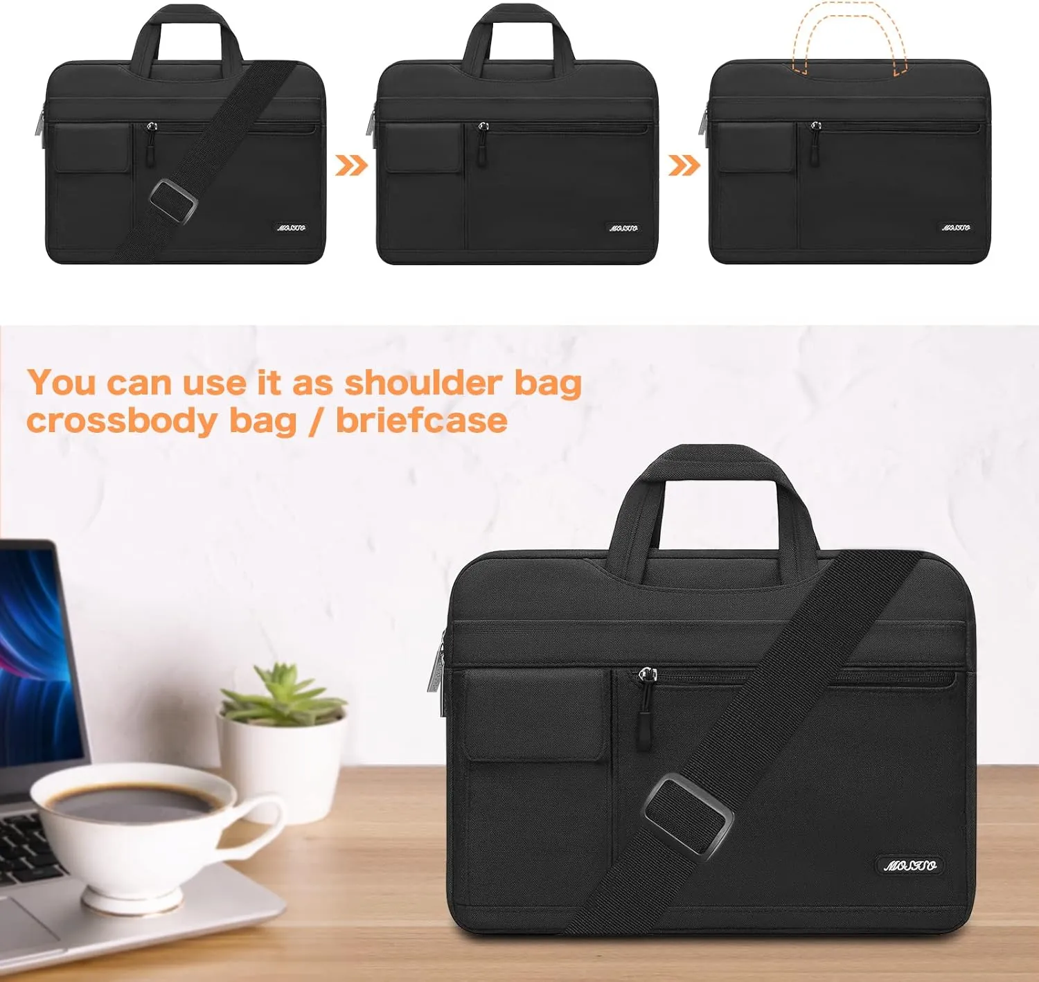 MOSISO Laptop Shoulder Bag Compatible with MacBook Pro 16 inch 2023-2019 M3 A2991 M2 A2780 M1 A2485 A2141/Pro 15 A1398,15-15.6 inch Notebook,Polyester Flapover Briefcase Sleeve Case, Black