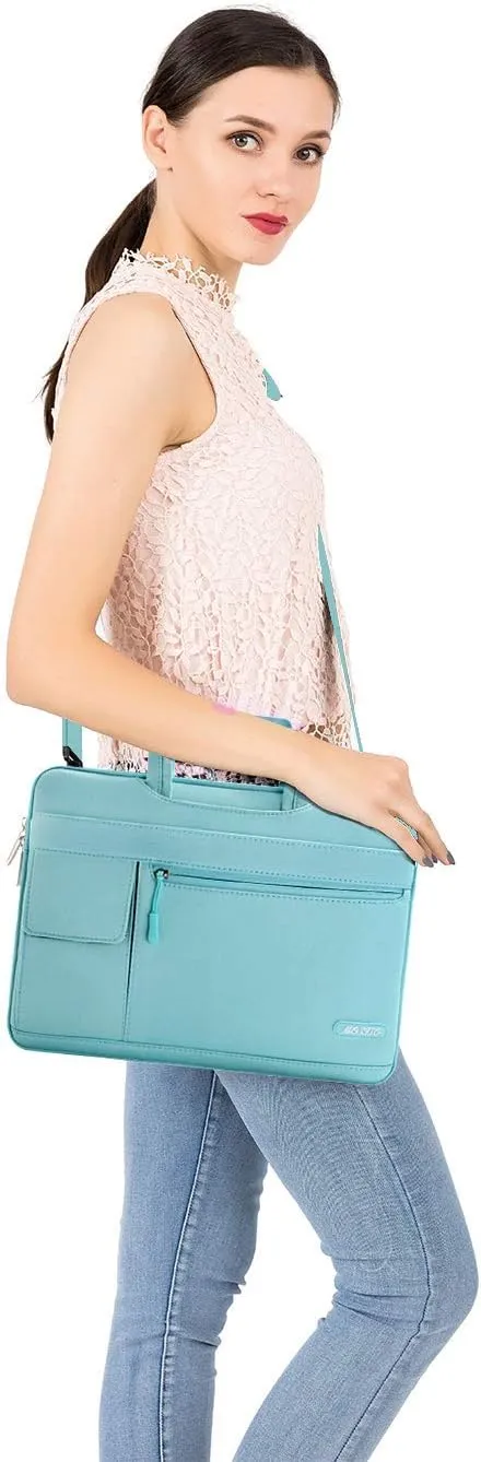 MOSISO Laptop Shoulder Bag Compatible with MacBook Pro 16 inch 2023-2019 M3 A2991 M2 A2780 M1 A2485 A2141/Pro 15 A1398,15-15.6 inch Notebook,Polyester Flapover Briefcase Sleeve Case, Mint Blue