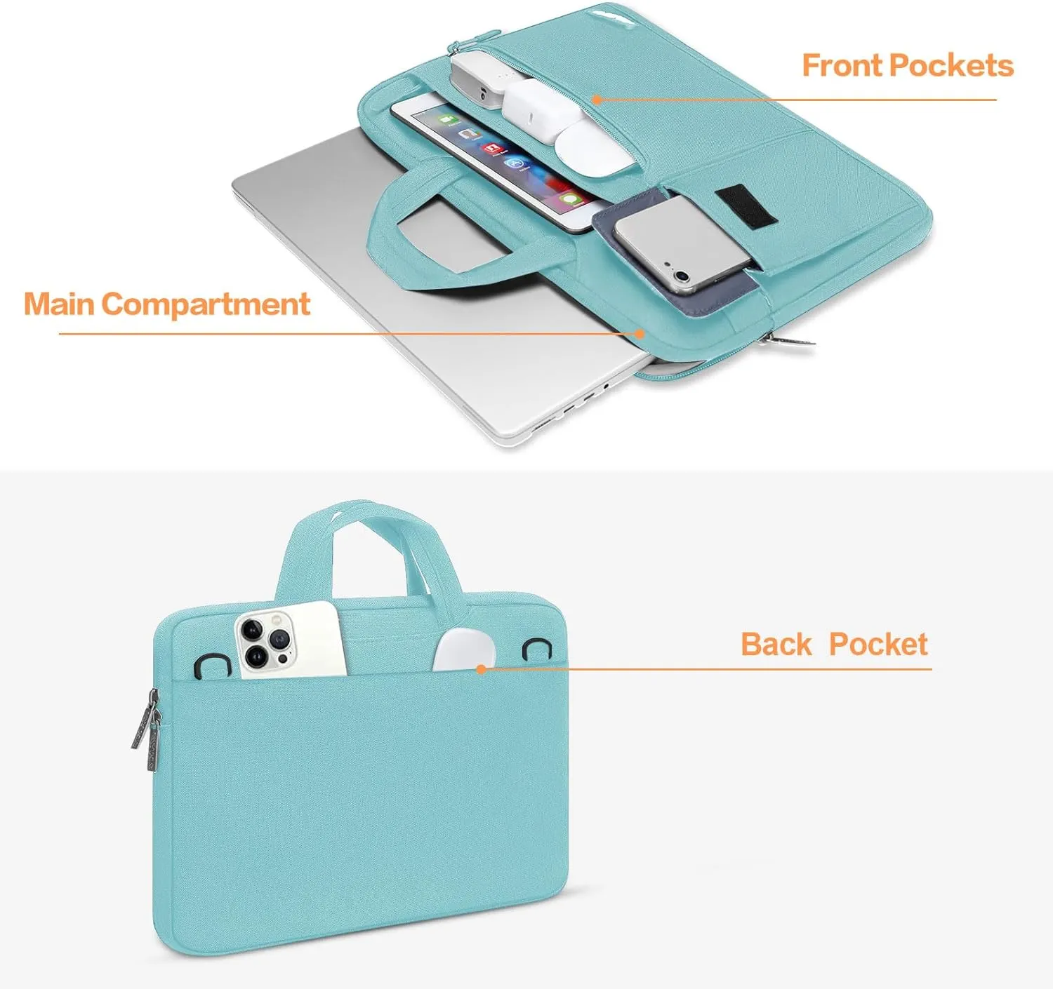 MOSISO Laptop Shoulder Bag Compatible with MacBook Pro 16 inch 2023-2019 M3 A2991 M2 A2780 M1 A2485 A2141/Pro 15 A1398,15-15.6 inch Notebook,Polyester Flapover Briefcase Sleeve Case, Mint Blue