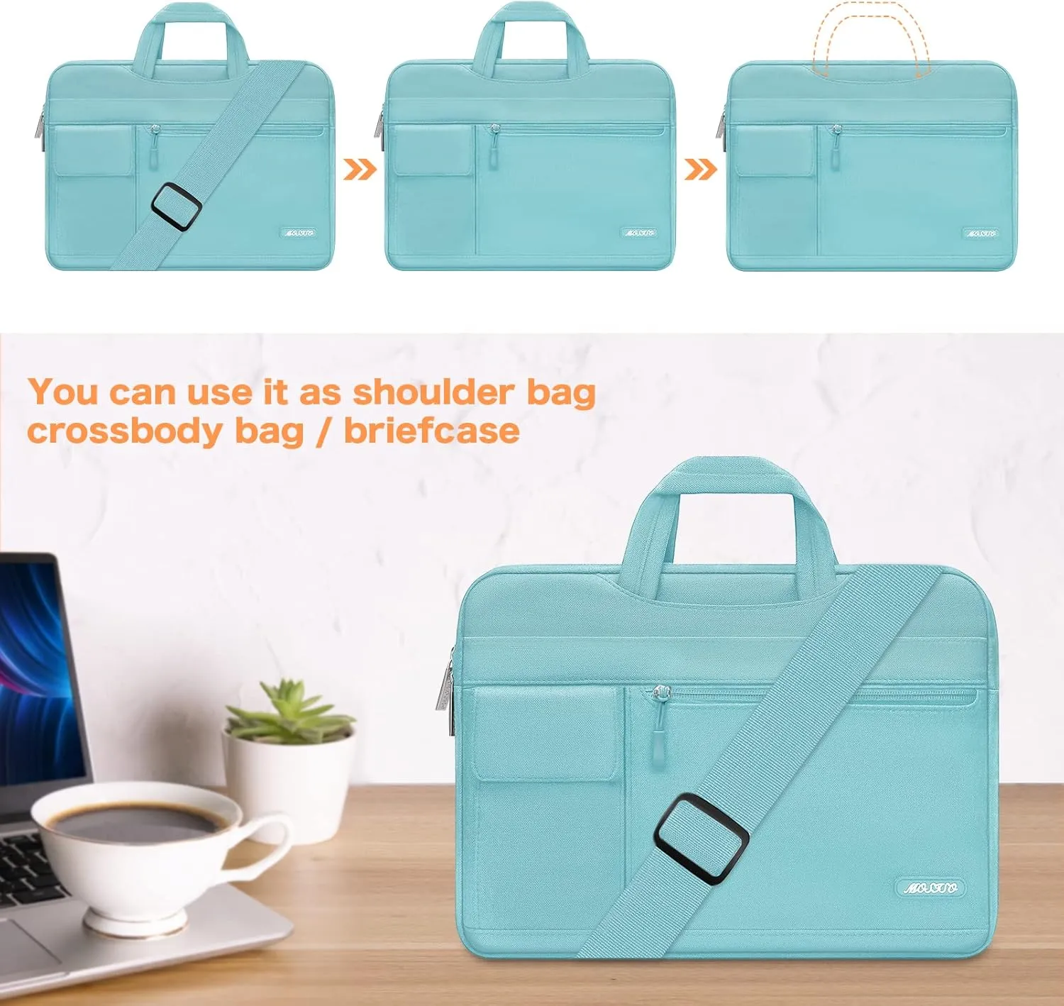 MOSISO Laptop Shoulder Bag Compatible with MacBook Pro 16 inch 2023-2019 M3 A2991 M2 A2780 M1 A2485 A2141/Pro 15 A1398,15-15.6 inch Notebook,Polyester Flapover Briefcase Sleeve Case, Mint Blue