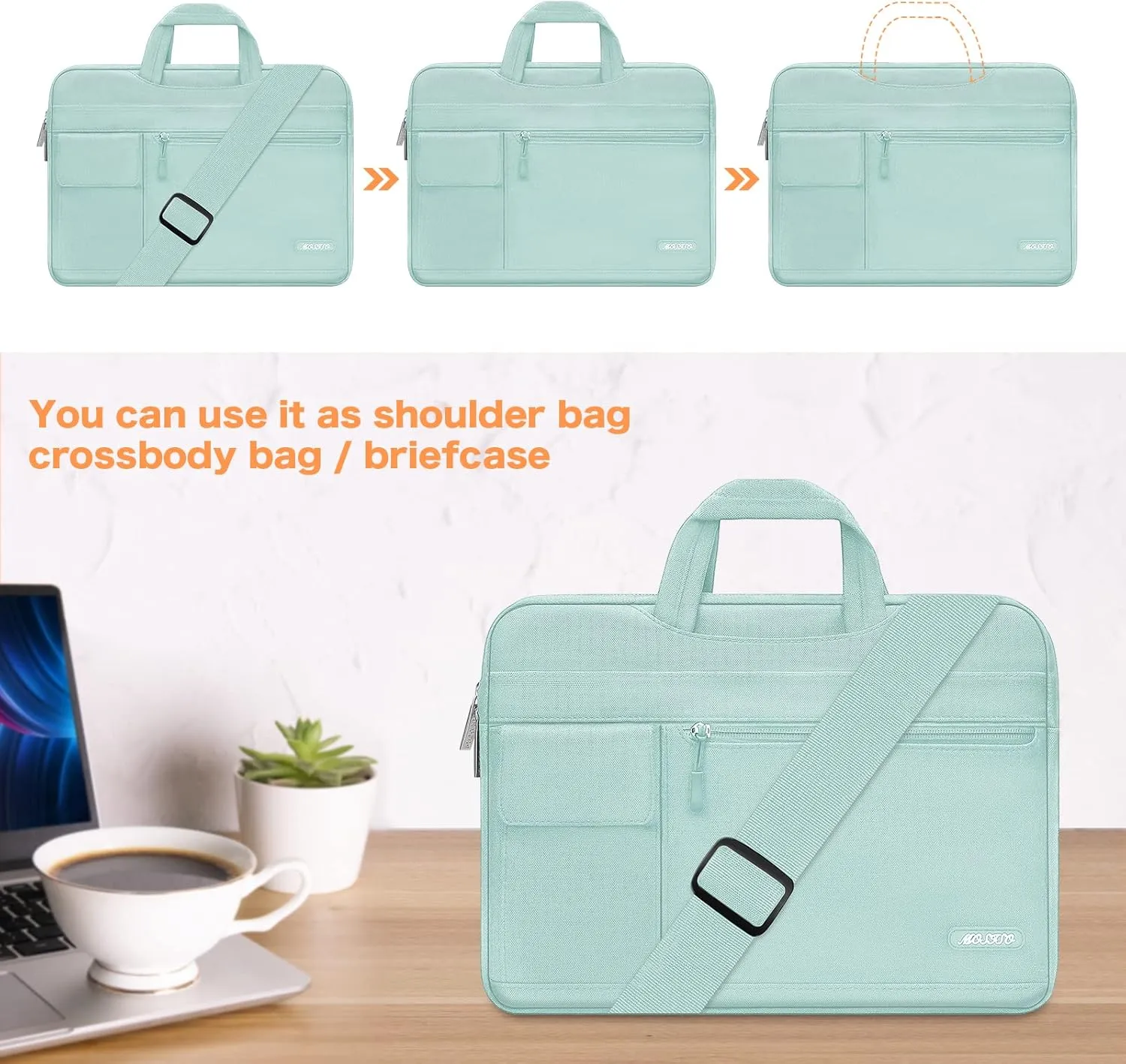 MOSISO Laptop Shoulder Bag Compatible with MacBook Pro 16 inch 2023-2019 M3 A2991 M2 A2780 M1 A2485 A2141/Pro 15 A1398,15-15.6 inch Notebook,Polyester Flapover Briefcase Sleeve Case, Mint Green
