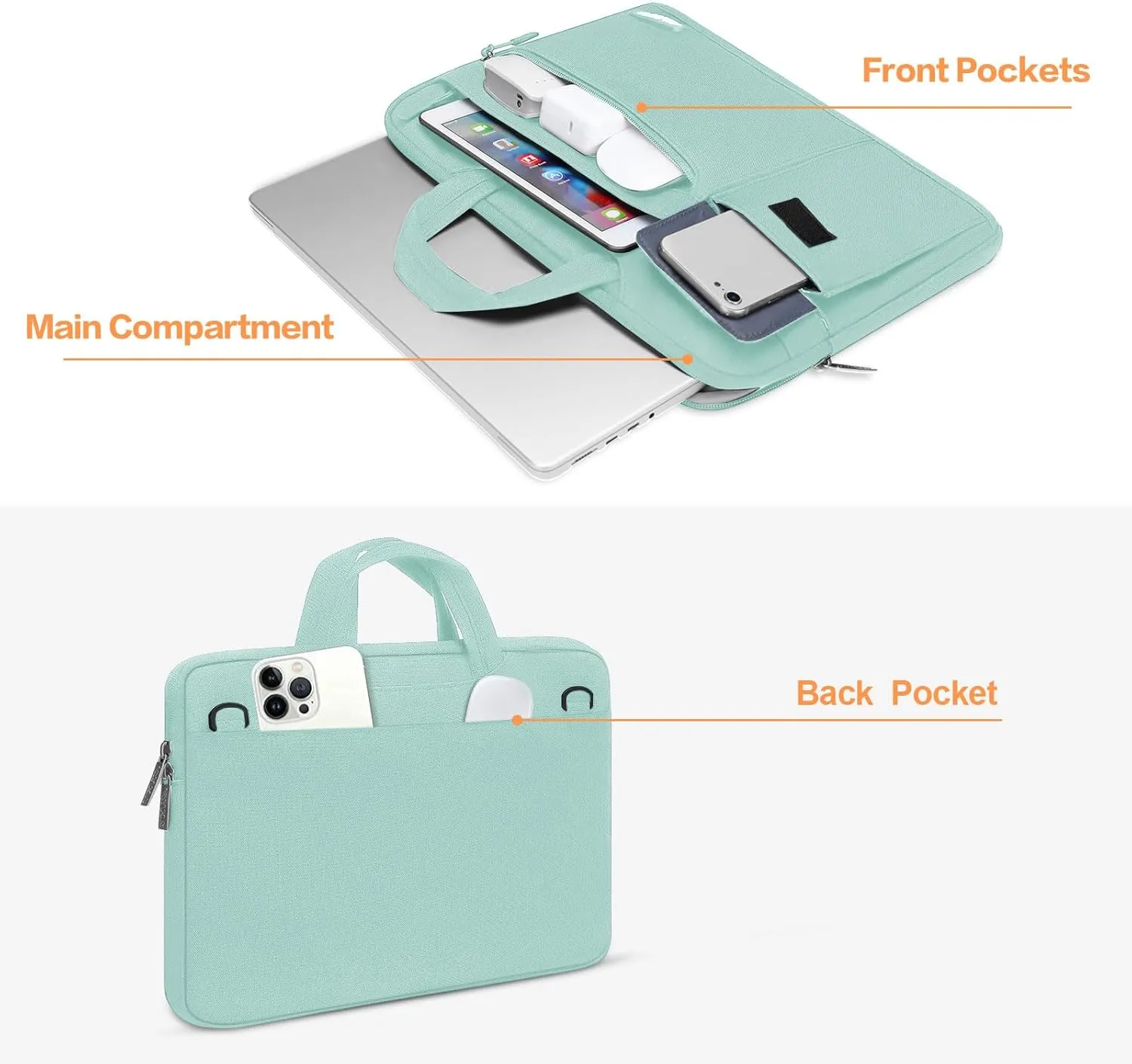MOSISO Laptop Shoulder Bag Compatible with MacBook Pro 16 inch 2023-2019 M3 A2991 M2 A2780 M1 A2485 A2141/Pro 15 A1398,15-15.6 inch Notebook,Polyester Flapover Briefcase Sleeve Case, Mint Green