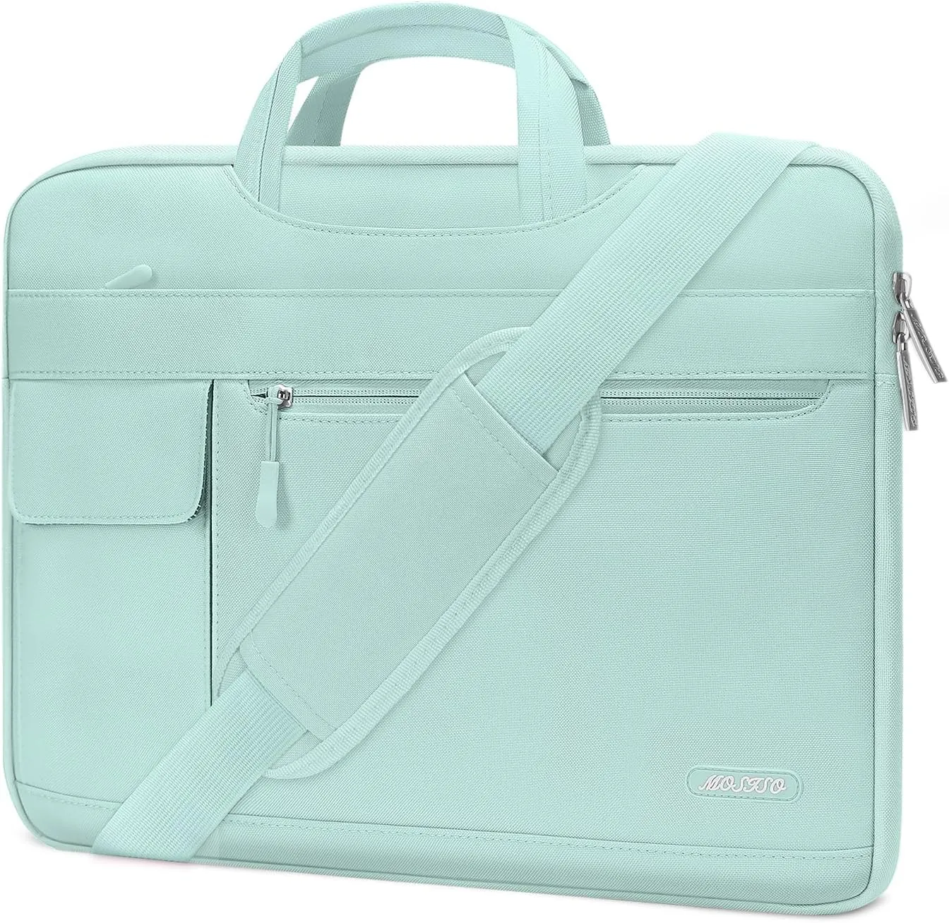 MOSISO Laptop Shoulder Bag Compatible with MacBook Pro 16 inch 2023-2019 M3 A2991 M2 A2780 M1 A2485 A2141/Pro 15 A1398,15-15.6 inch Notebook,Polyester Flapover Briefcase Sleeve Case, Mint Green