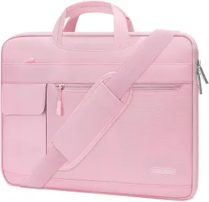 MOSISO Laptop Shoulder Bag Compatible with MacBook Pro 16 inch 2023-2019 M3 A2991 M2 A2780 M1 A2485 A2141/Pro 15 A1398,15-15.6 inch Notebook,Polyester Flapover Briefcase Sleeve Case, Pink