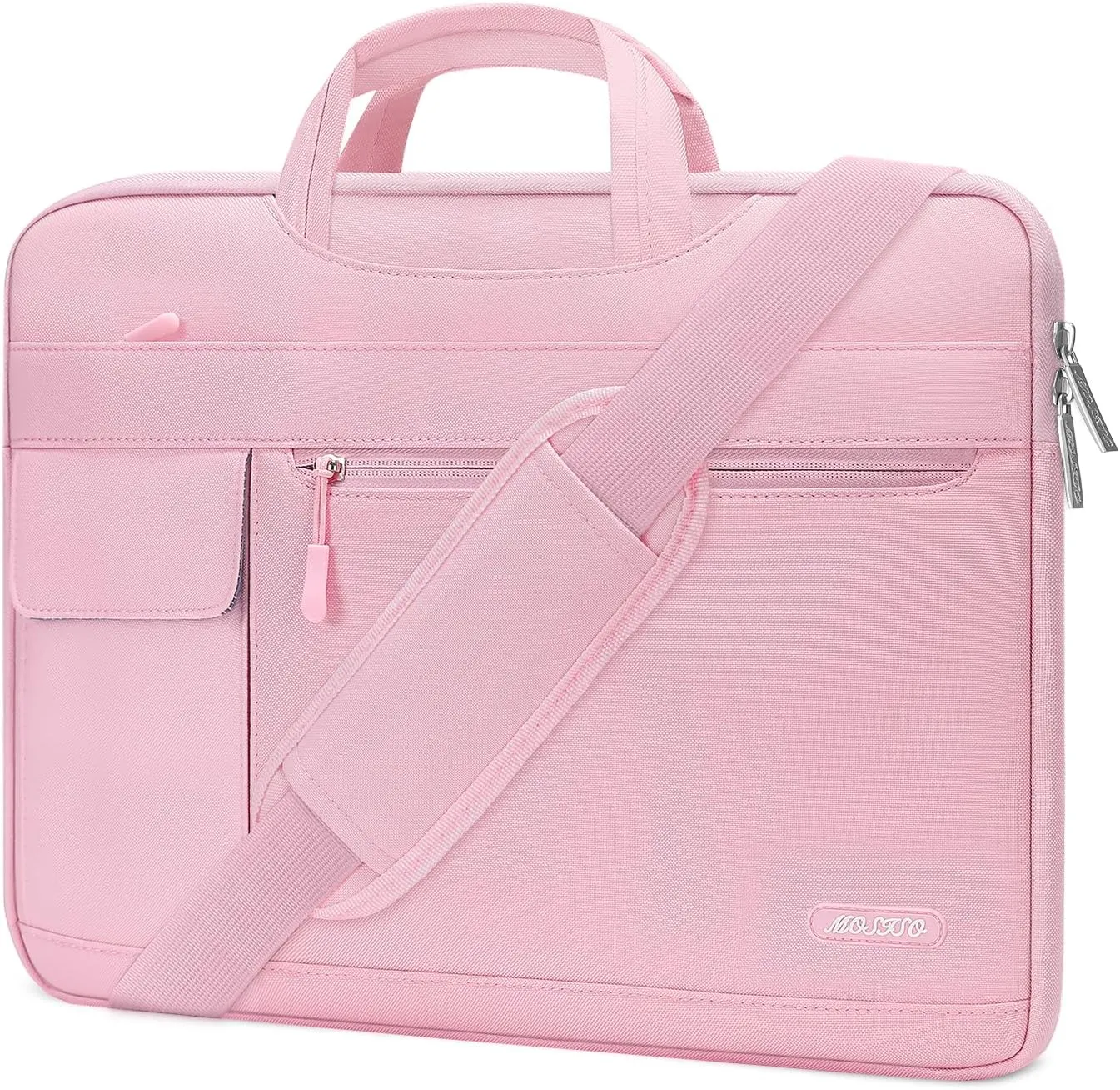 MOSISO Laptop Shoulder Bag Compatible with MacBook Pro 16 inch 2023-2019 M3 A2991 M2 A2780 M1 A2485 A2141/Pro 15 A1398,15-15.6 inch Notebook,Polyester Flapover Briefcase Sleeve Case, Pink