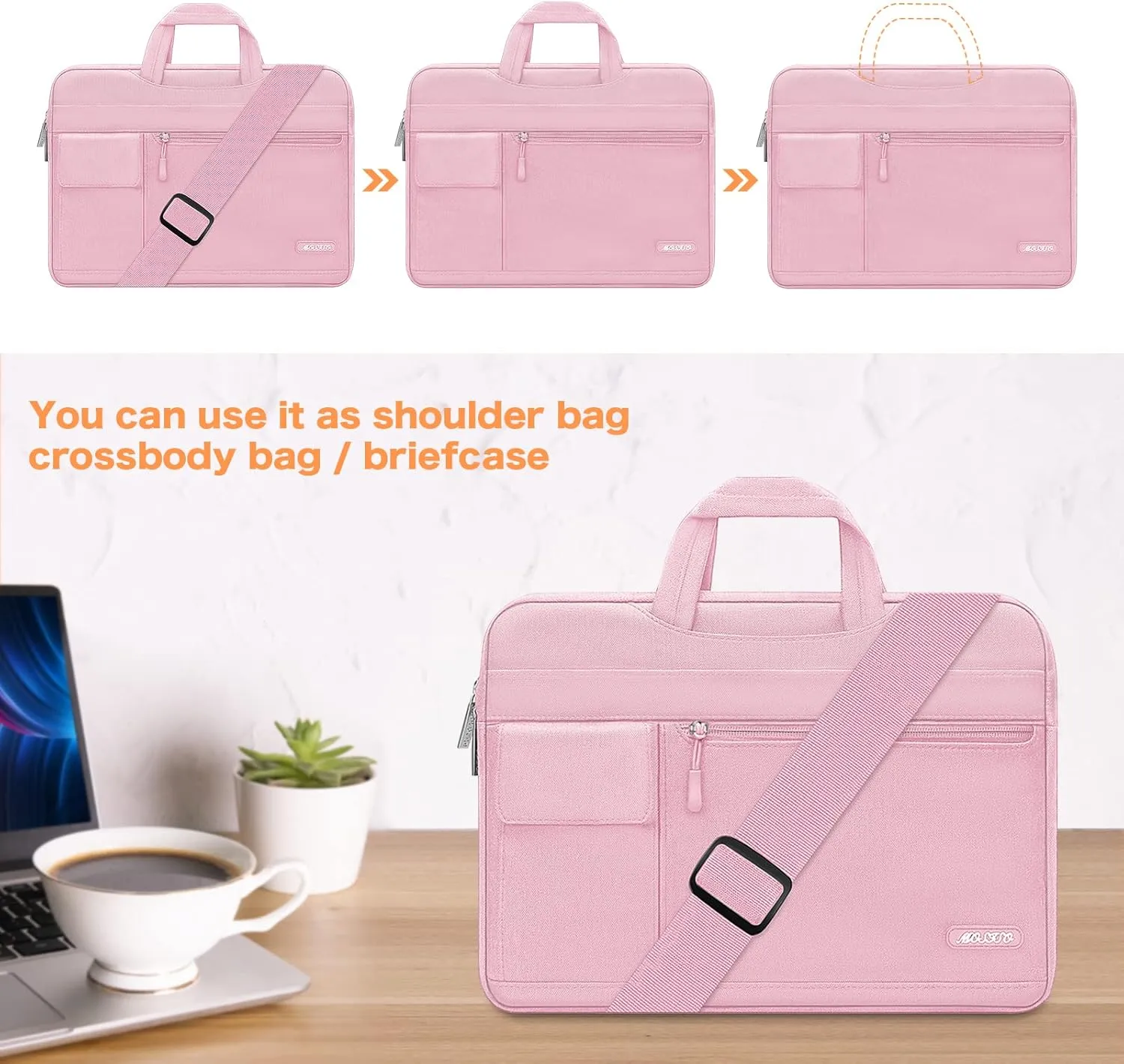 MOSISO Laptop Shoulder Bag Compatible with MacBook Pro 16 inch 2023-2019 M3 A2991 M2 A2780 M1 A2485 A2141/Pro 15 A1398,15-15.6 inch Notebook,Polyester Flapover Briefcase Sleeve Case, Pink