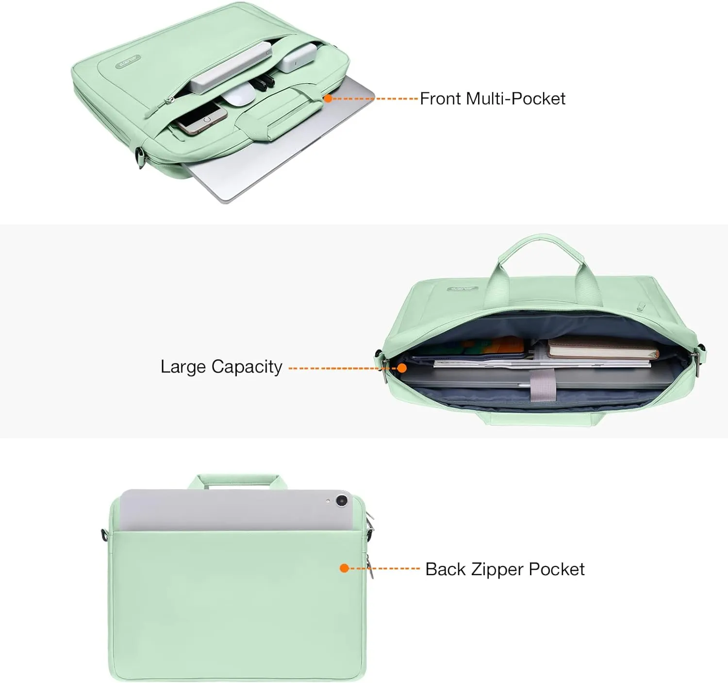 MOSISO Laptop Shoulder Messenger Bag Compatible with MacBook Air, 13-13.3 inch Notebook, MacBook Pro 14 inch M3 M2 M1 Pro Max 2023-2021 with Adjustable Depth at Bottom, Honeydew Green