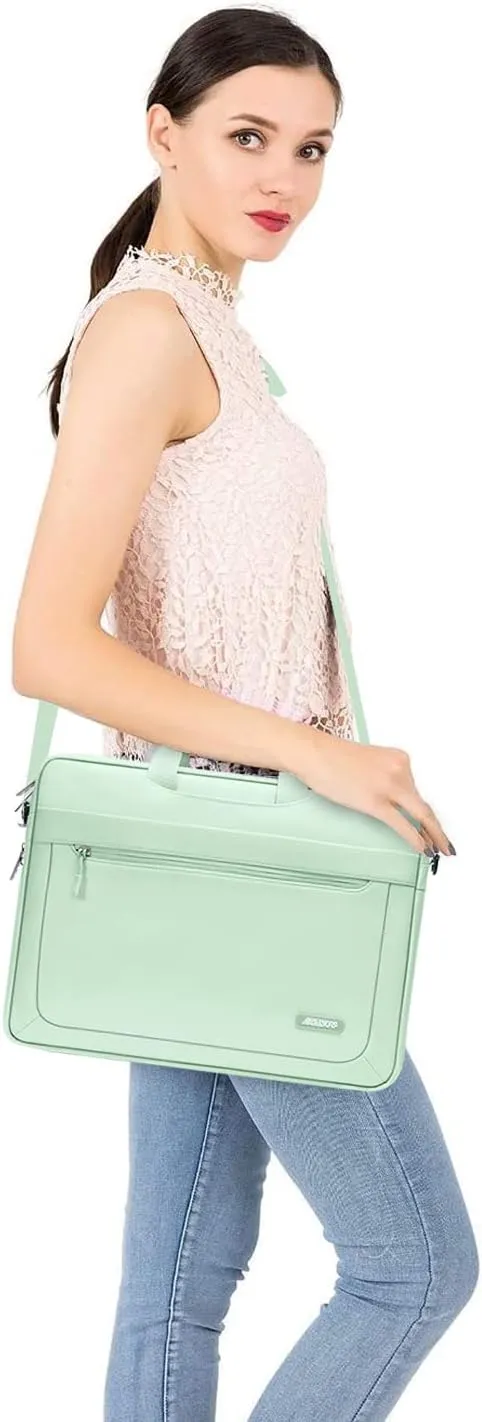 MOSISO Laptop Shoulder Messenger Bag Compatible with MacBook Air, 13-13.3 inch Notebook, MacBook Pro 14 inch M3 M2 M1 Pro Max 2023-2021 with Adjustable Depth at Bottom, Honeydew Green