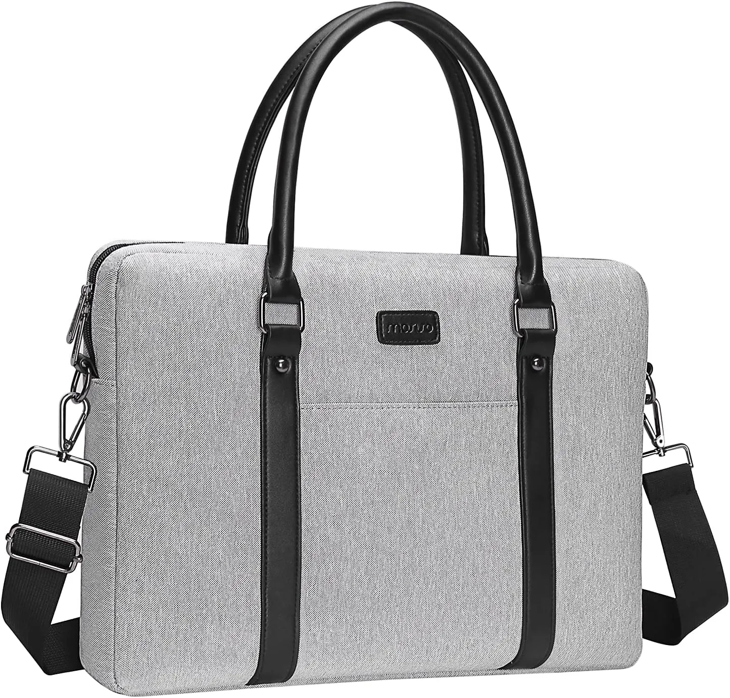 MOSISO Laptop Tote Bag Compatible with MacBook Air 15 inch M3 M2/Pro 16 M4 M3 M2 M1 2025-2019,15-15.6 inch Notebook, Shoulder Messenger Sleeve with Button Pocket & Fix PU Handle & Belt, Gray