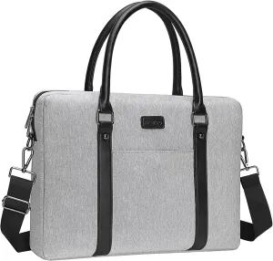 MOSISO Laptop Tote Bag Compatible with MacBook Air 15 inch M3 M2/Pro 16 M4 M3 M2 M1 2025-2019,15-15.6 inch Notebook, Shoulder Messenger Sleeve with Button Pocket & Fix PU Handle & Belt, Gray