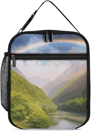 Mountain Valley With Rainbow Lunch Bag Insulated Lunch Box for Women Reusable Lunch Tote Bag Leakproof Cooler Tote Bag Large Capacity Lunch Container for Work Office Picnic Travel