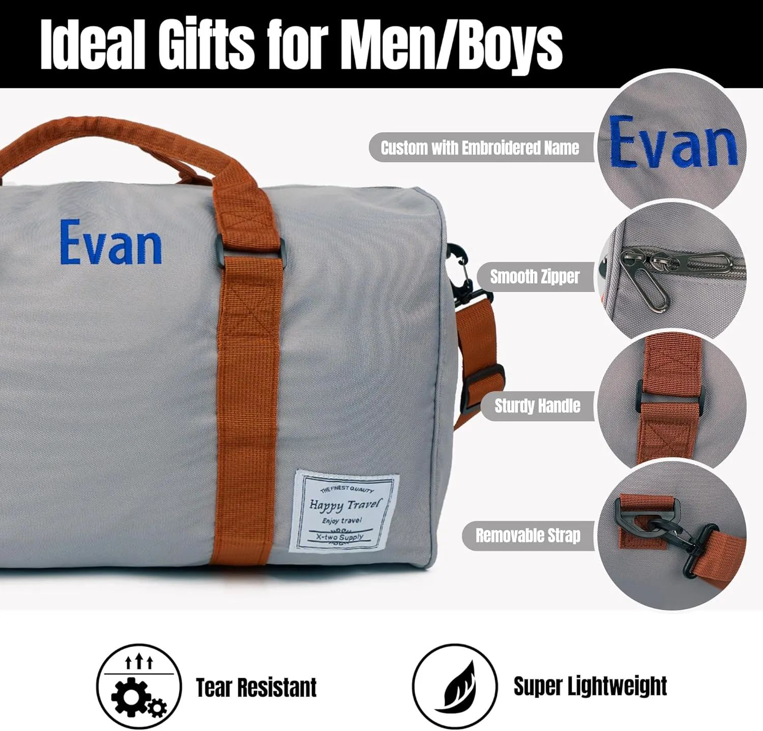 MT WORLD Canvas Travel Bags Personalized Duffle Bag for Men Teen Boys with Initials Sturdy Sports Bag Monogrammed Overnight Bags with Embroidered Name Shoulder Weekender Travel Tote Bag for Men