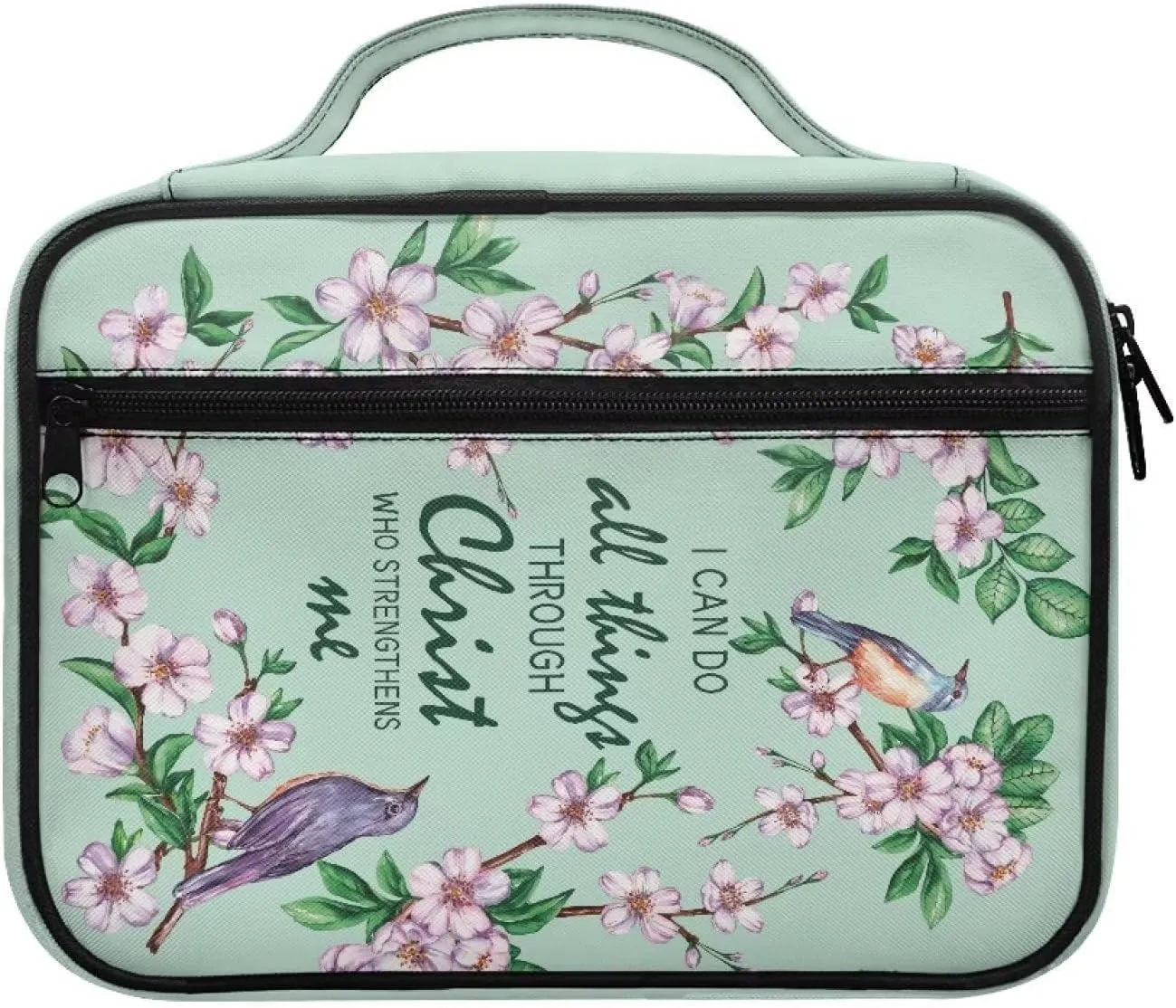 Mumeson Bird Floral Bible Cover Multiuse Stationary Pouch Storager for Pens Scratches Resistant Bible Case Storage Tote Bag for Women Ladies Bible Study Supplies Organizer