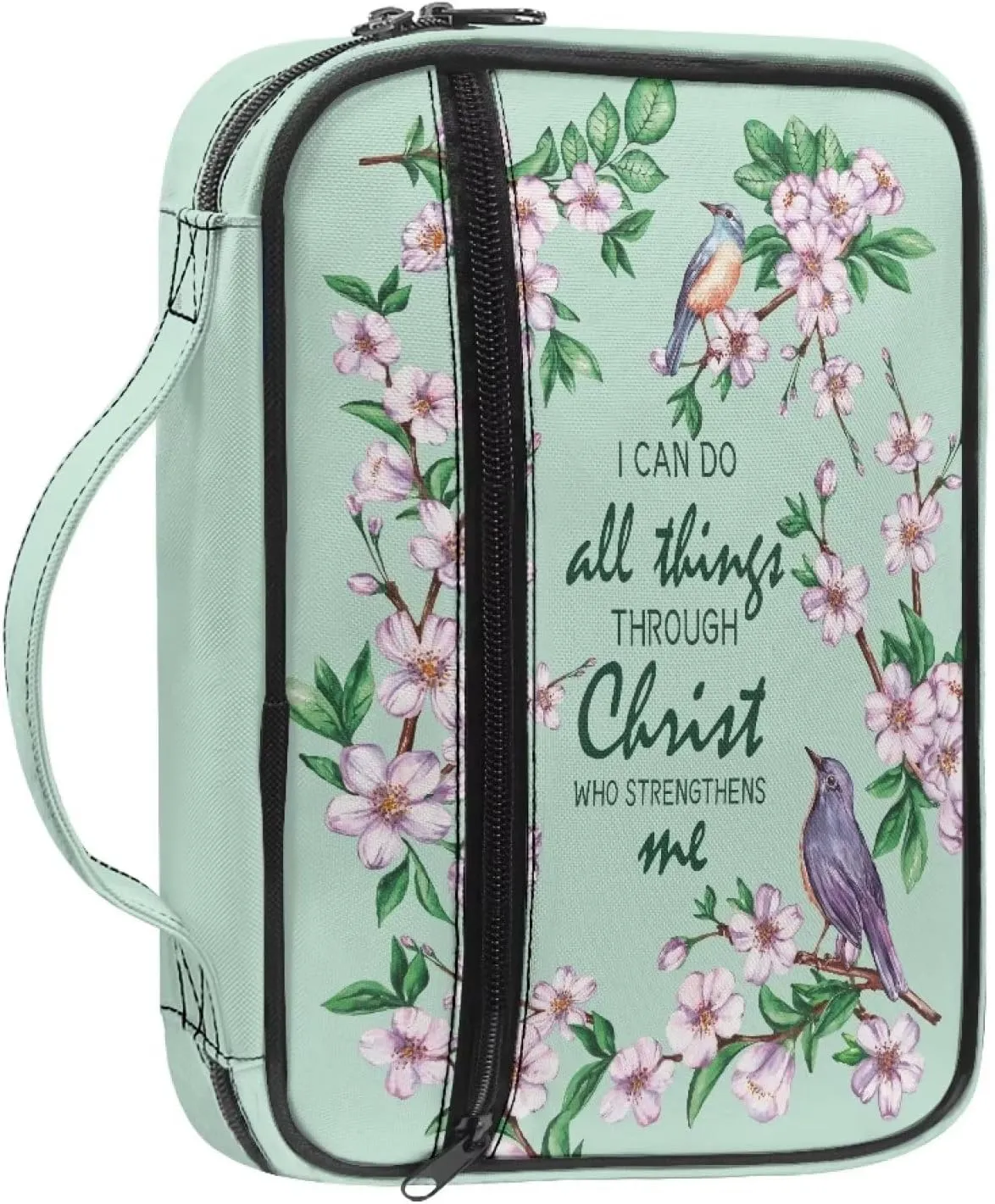 Mumeson Bird Floral Bible Cover Multiuse Stationary Pouch Storager for Pens Scratches Resistant Bible Case Storage Tote Bag for Women Ladies Bible Study Supplies Organizer