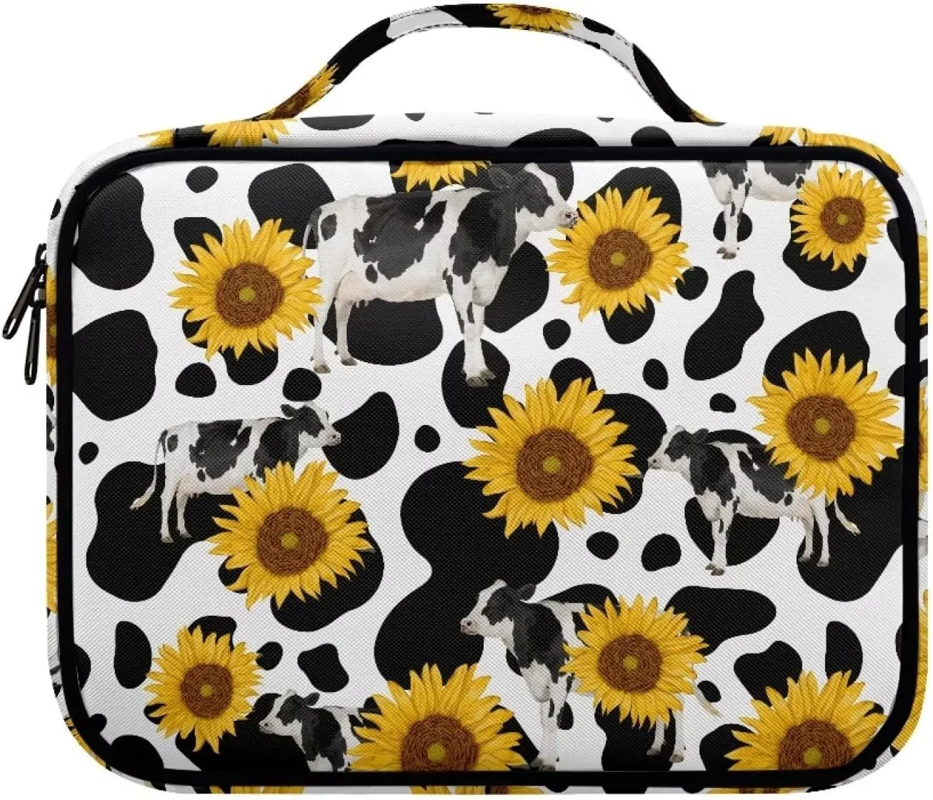 Mumeson Cow Print Sunflower Bible Cover Large Capacity Study Scripture Bible Pouch Bible Study Supplies Carrier Study Church Bag for Women Portable Carrying Book Case