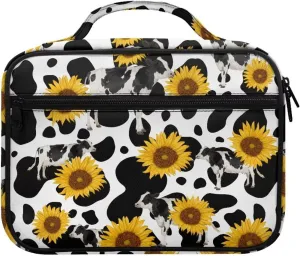 Mumeson Cow Print Sunflower Bible Cover Large Capacity Study Scripture Bible Pouch Bible Study Supplies Carrier Study Church Bag for Women Portable Carrying Book Case
