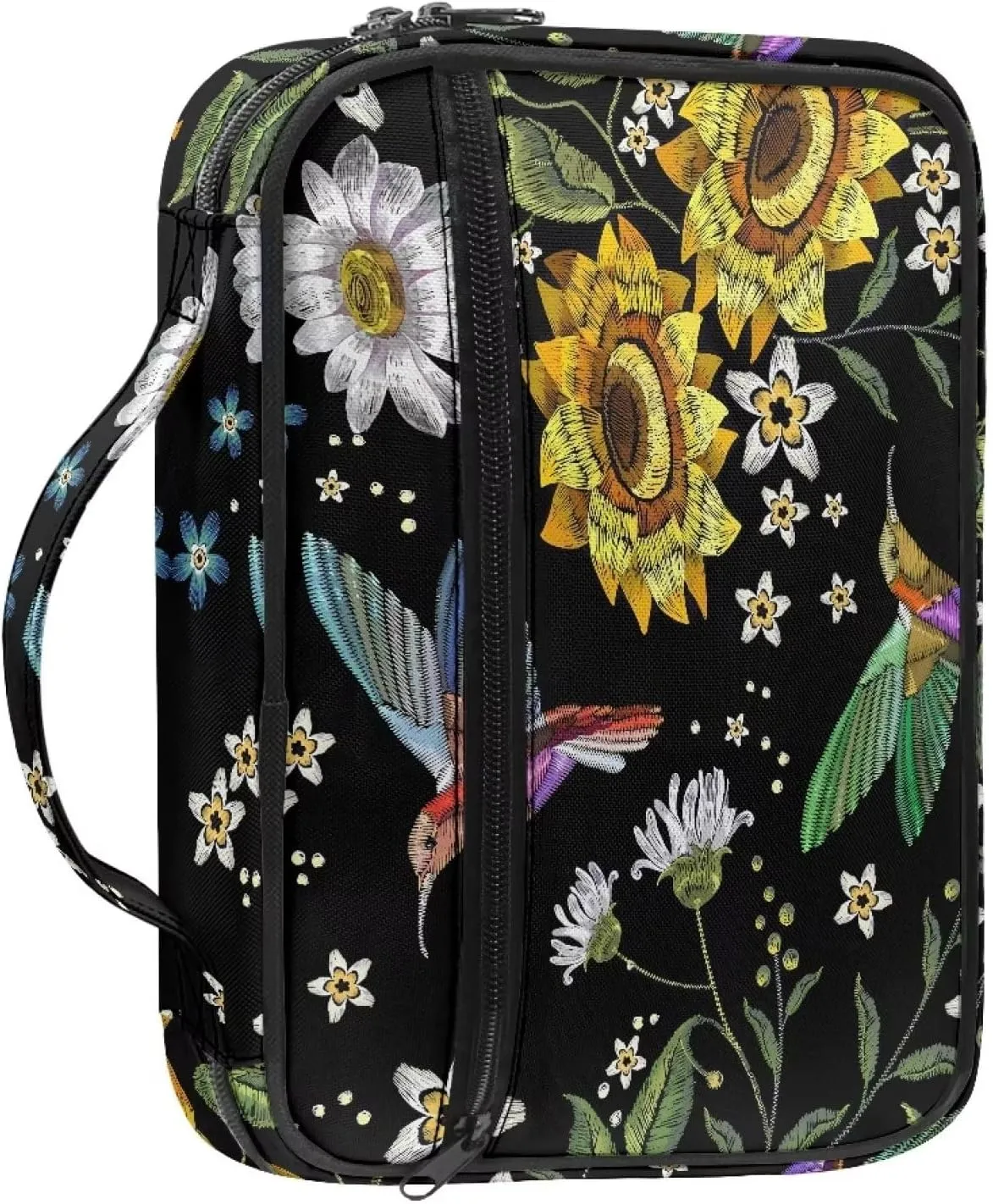 Mumeson Hummingbird Bible Cover for Women Daily Bible Case with Smooth Zipper Church Tote Organizer Bible Protector Case with Large Capacity Journaling Storaging Organizer