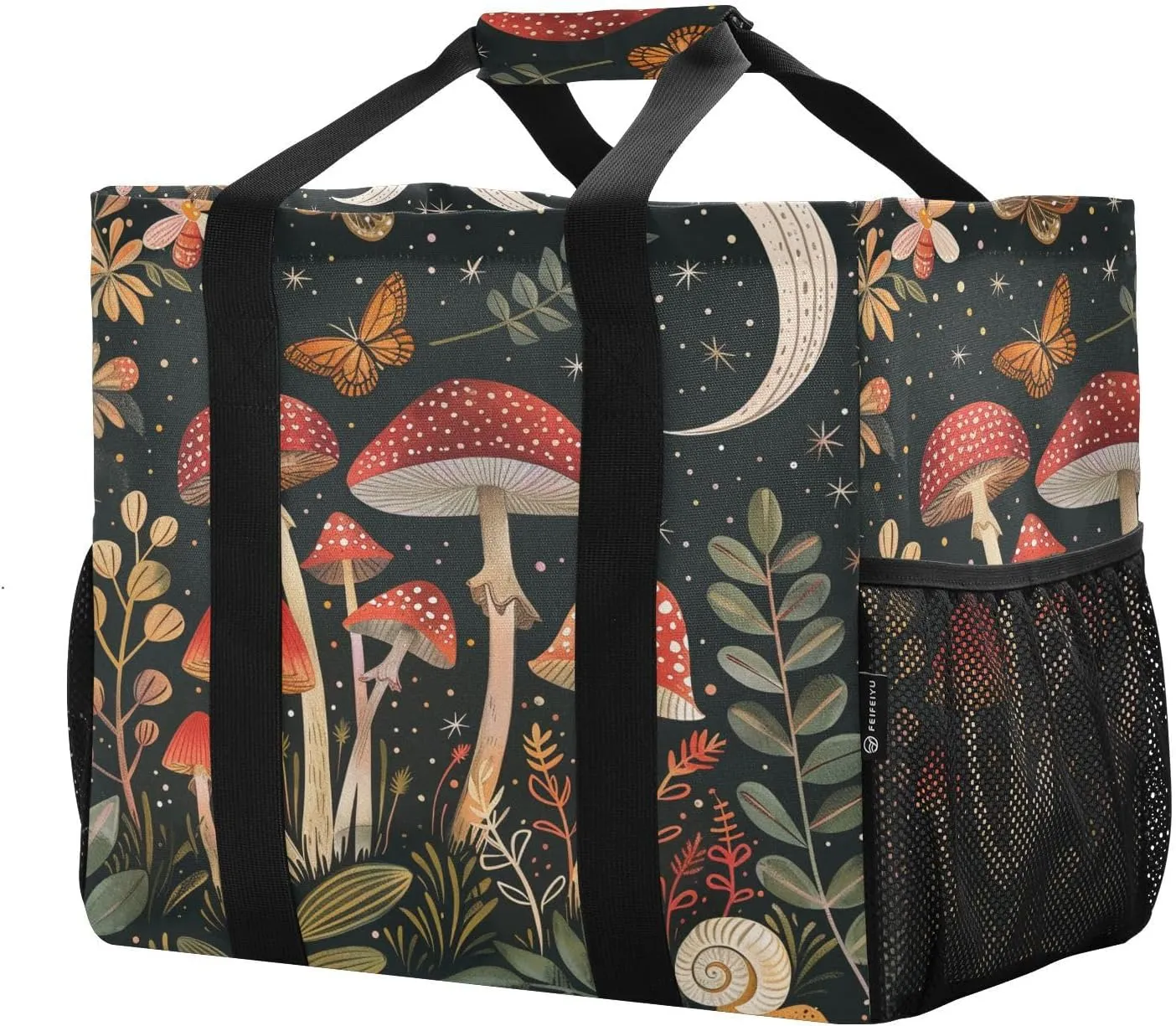 Mushroom Foldable Travel Duffel Bag for Men Women Waterproof Weekender Overnight Carry On Tote Bag with Comfortable Handle Hospital Bag for Business Trips Sport Hospital Airplane