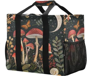 Mushroom Foldable Travel Duffel Bag for Men Women Waterproof Weekender Overnight Carry On Tote Bag with Comfortable Handle Hospital Bag for Business Trips Sport Hospital Airplane