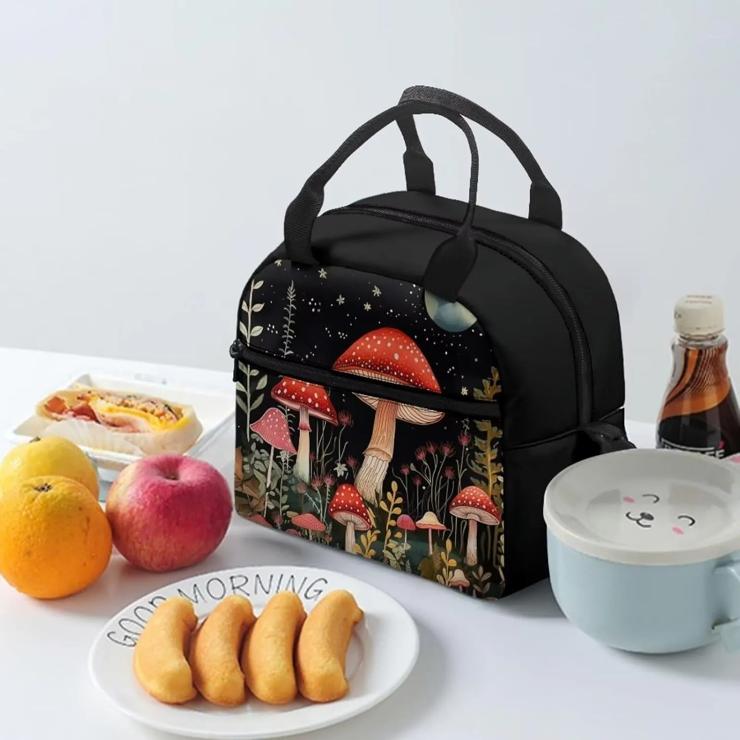 Mushroom Lunch Bag for Women Teen Girls Insulated Lunch Box Reusable Lunchbag Cooler Sack Food Organzier Shoulder Handbag Storage Pouch Travel Work School Picnic
