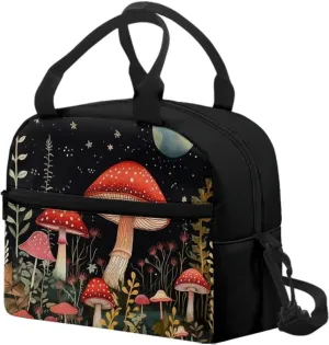 Mushroom Lunch Bag for Women Teen Girls Insulated Lunch Box Reusable Lunchbag Cooler Sack Food Organzier Shoulder Handbag Storage Pouch Travel Work School Picnic