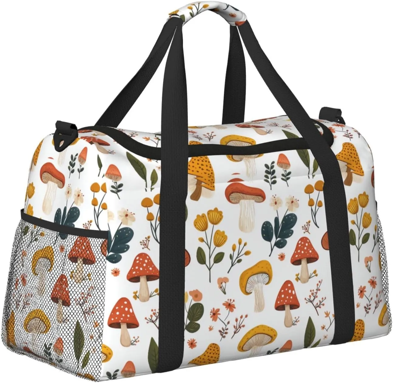 Mushrooms Floral Duffle Bag Foldable Travel Tote Bag Carry On Large Weekender Overnight Bags Waterproof Gym Bag For Women Men