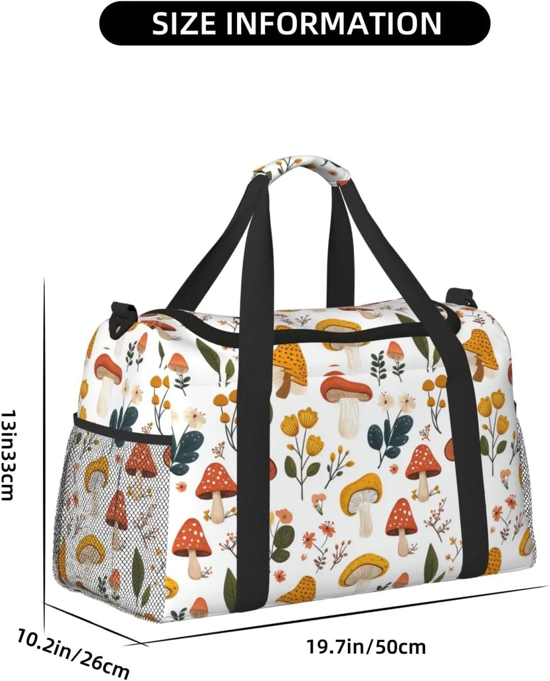 Mushrooms Floral Duffle Bag Foldable Travel Tote Bag Carry On Large Weekender Overnight Bags Waterproof Gym Bag For Women Men