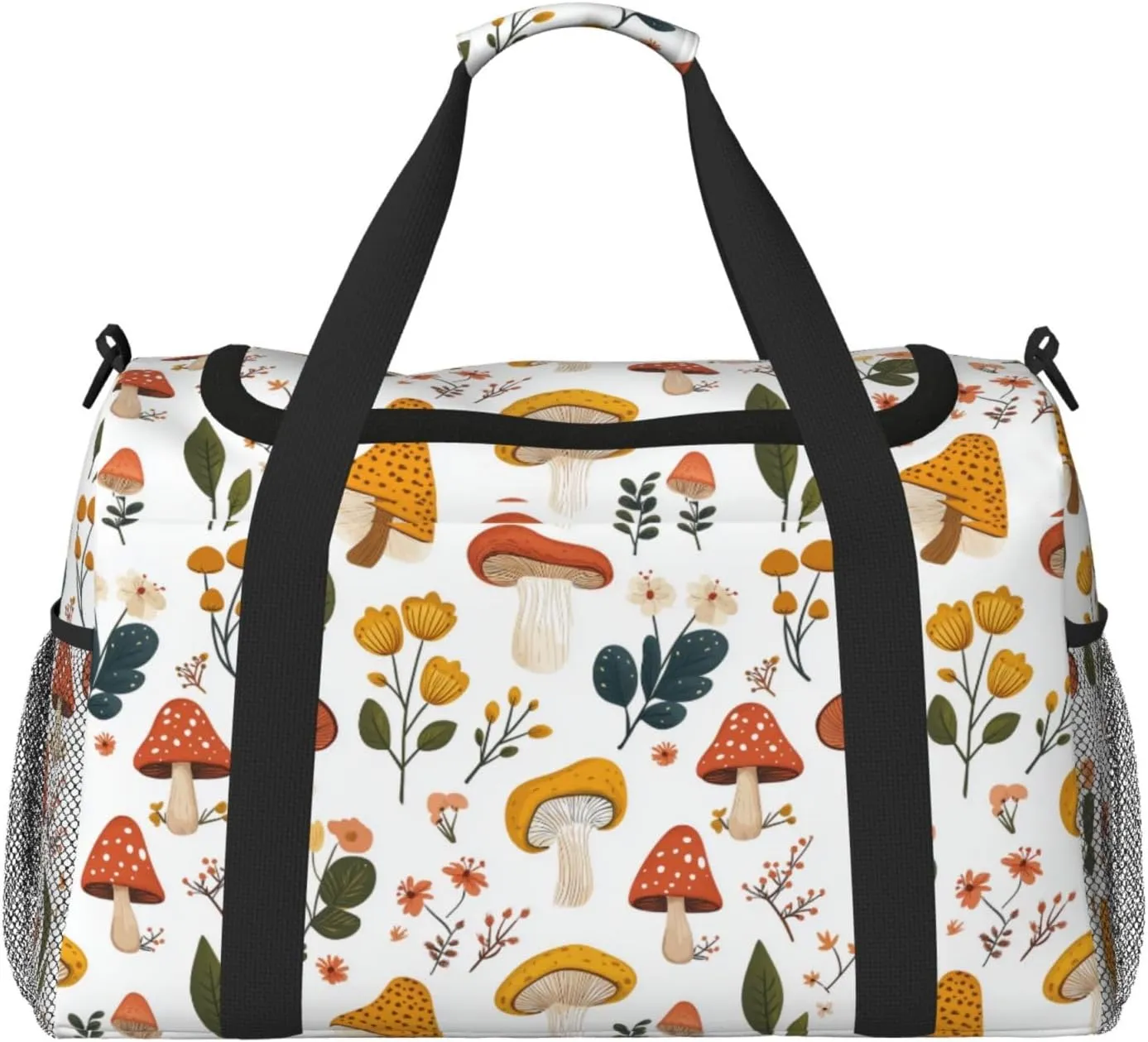 Mushrooms Floral Duffle Bag Foldable Travel Tote Bag Carry On Large Weekender Overnight Bags Waterproof Gym Bag For Women Men