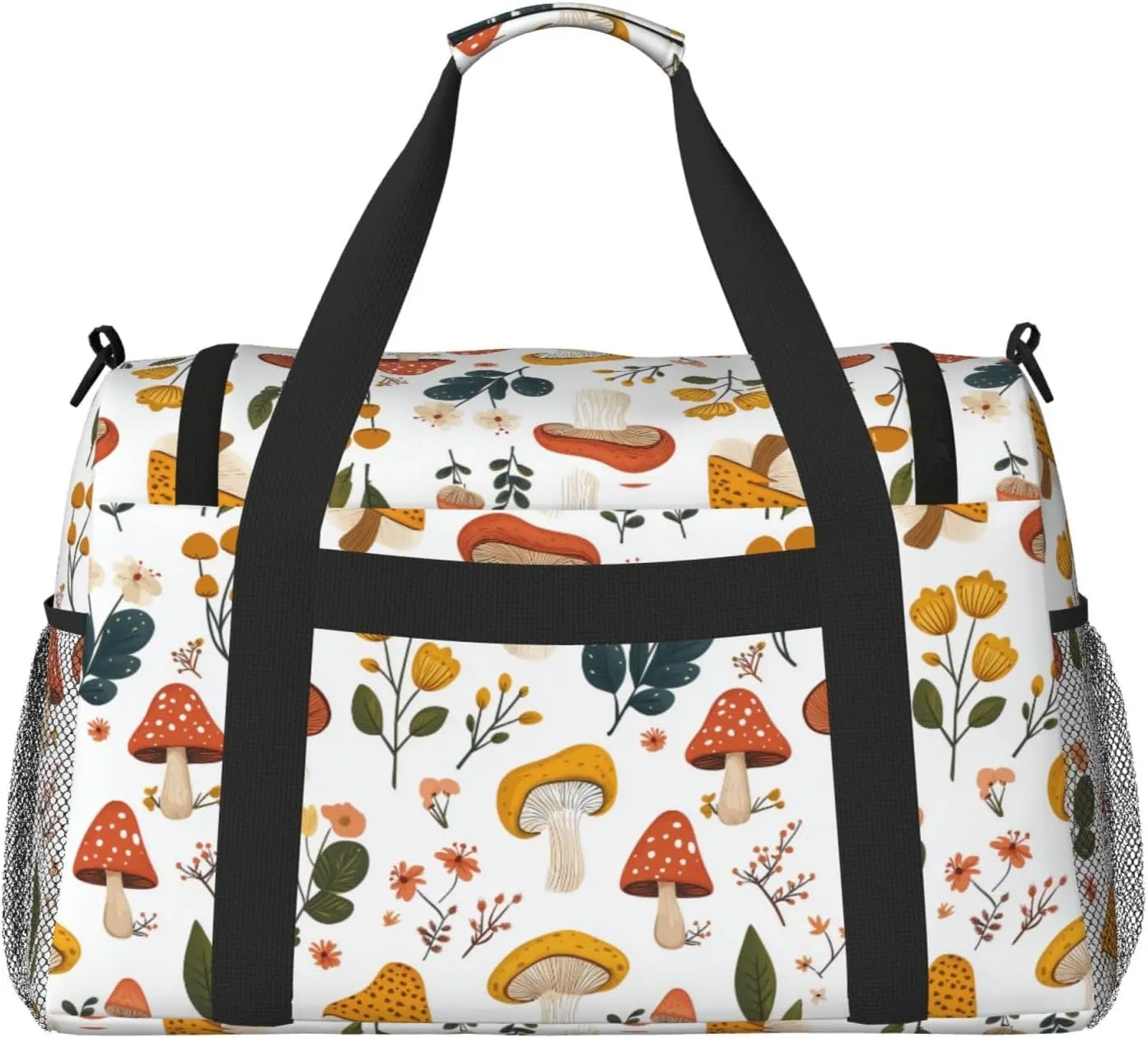Mushrooms Floral Duffle Bag Foldable Travel Tote Bag Carry On Large Weekender Overnight Bags Waterproof Gym Bag For Women Men