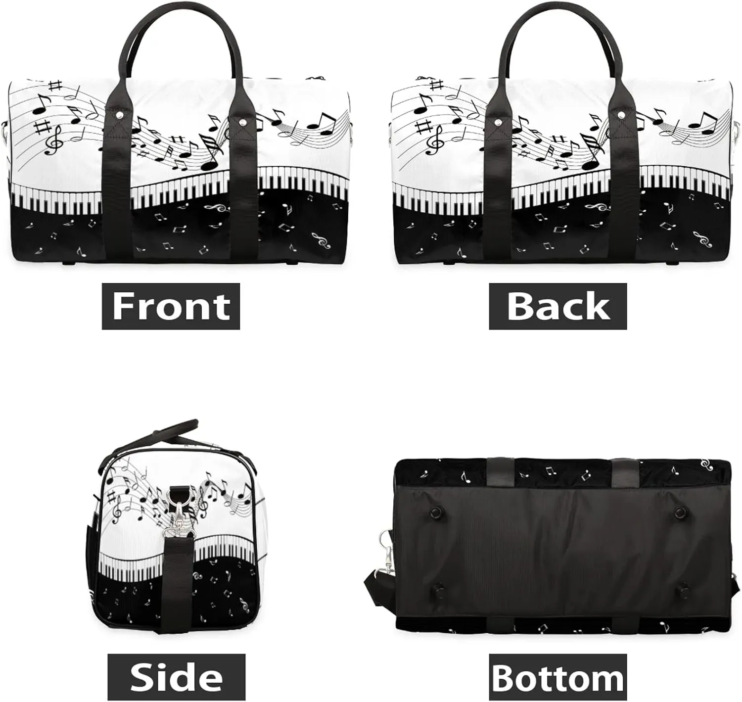 Musical Notes Piano Key Travel Duffle Bag for Women Men, Carry On Overnight Bag, Weekend Travel Duffel Tote Bags for Trips Sport Hospital