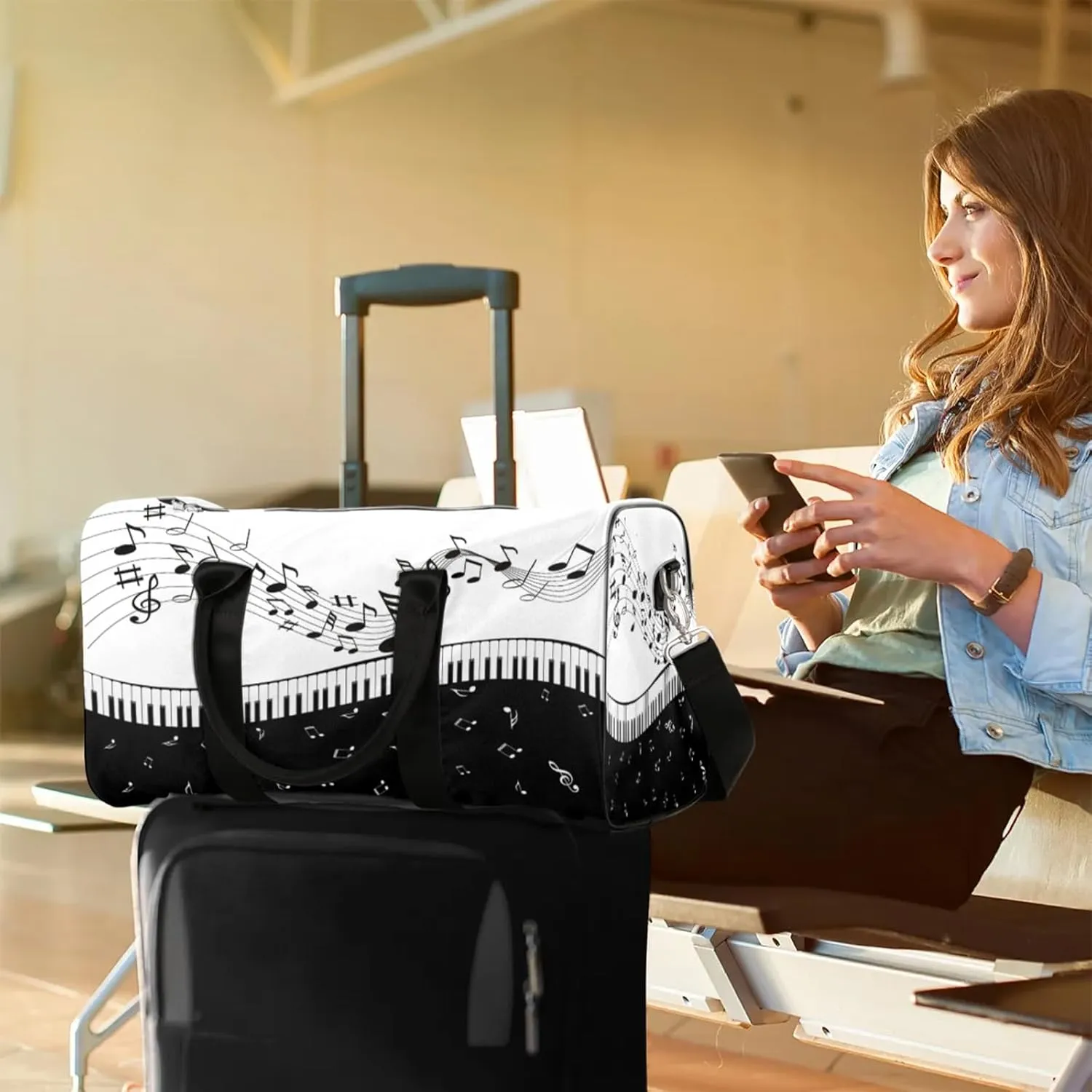 Musical Notes Piano Key Travel Duffle Bag for Women Men, Carry On Overnight Bag, Weekend Travel Duffel Tote Bags for Trips Sport Hospital