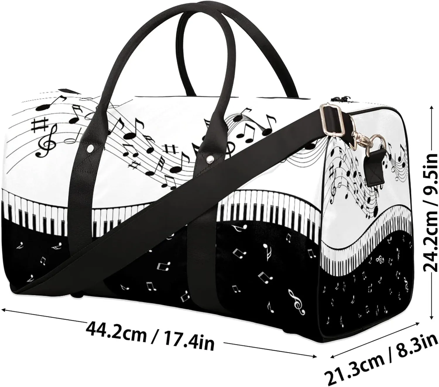 Musical Notes Piano Key Travel Duffle Bag for Women Men, Carry On Overnight Bag, Weekend Travel Duffel Tote Bags for Trips Sport Hospital