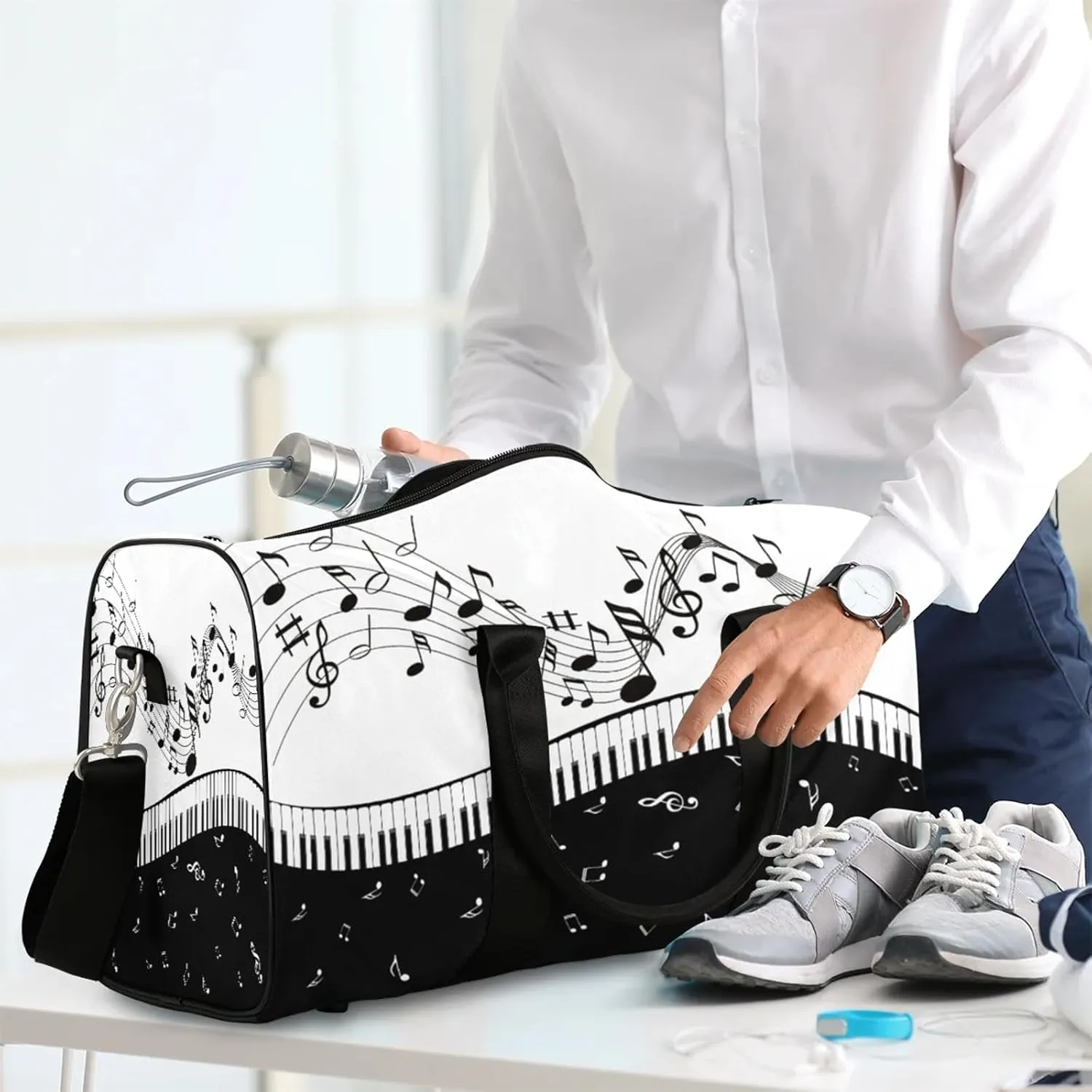 Musical Notes Piano Key Travel Duffle Bag for Women Men, Carry On Overnight Bag, Weekend Travel Duffel Tote Bags for Trips Sport Hospital