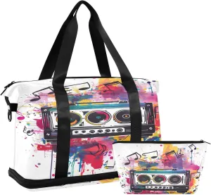 Musical Notes Travel Duffel Bag Gym Tote Bag for Sports Waterproof Carry On Weekender Bag with Compartment