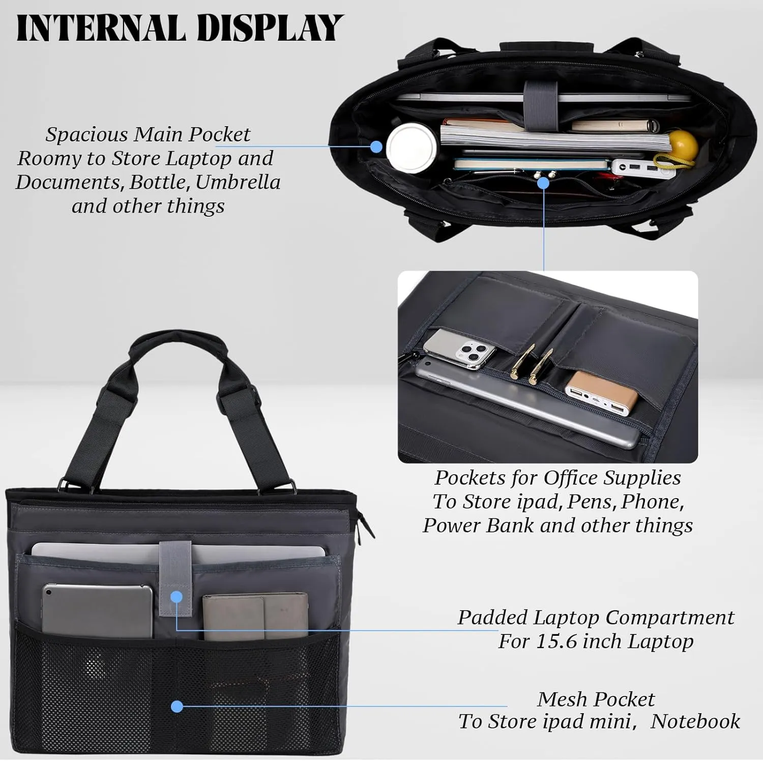 mygreen Laptop Tote Bag, Middle Size Computer Messenger Teacher Bag with 15.6 inch Padded Laptop Sleeve