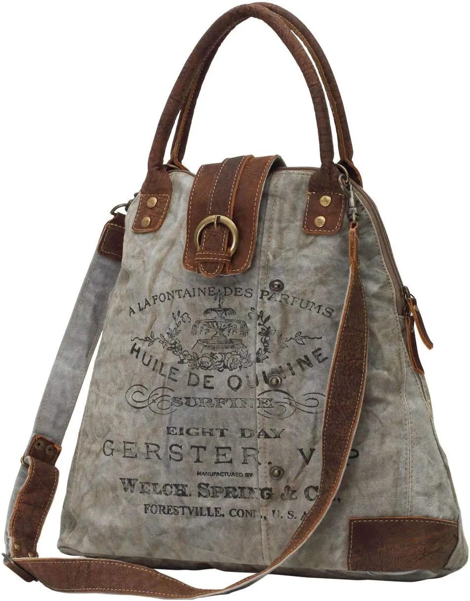 Myra Bag Upcycled Gerster Shoulder Bag - Measures 16 inches wide by 15 inches high by 6 inches deep - Runs Large