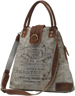 Myra Bag Upcycled Gerster Shoulder Bag - Measures 16 inches wide by 15 inches high by 6 inches deep - Runs Large