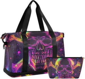 Mysterious Tarot Astrological Skeleton Tote Bag Travel Overnight Carry on Bag with Toiletry Bag for Gym Waterproof