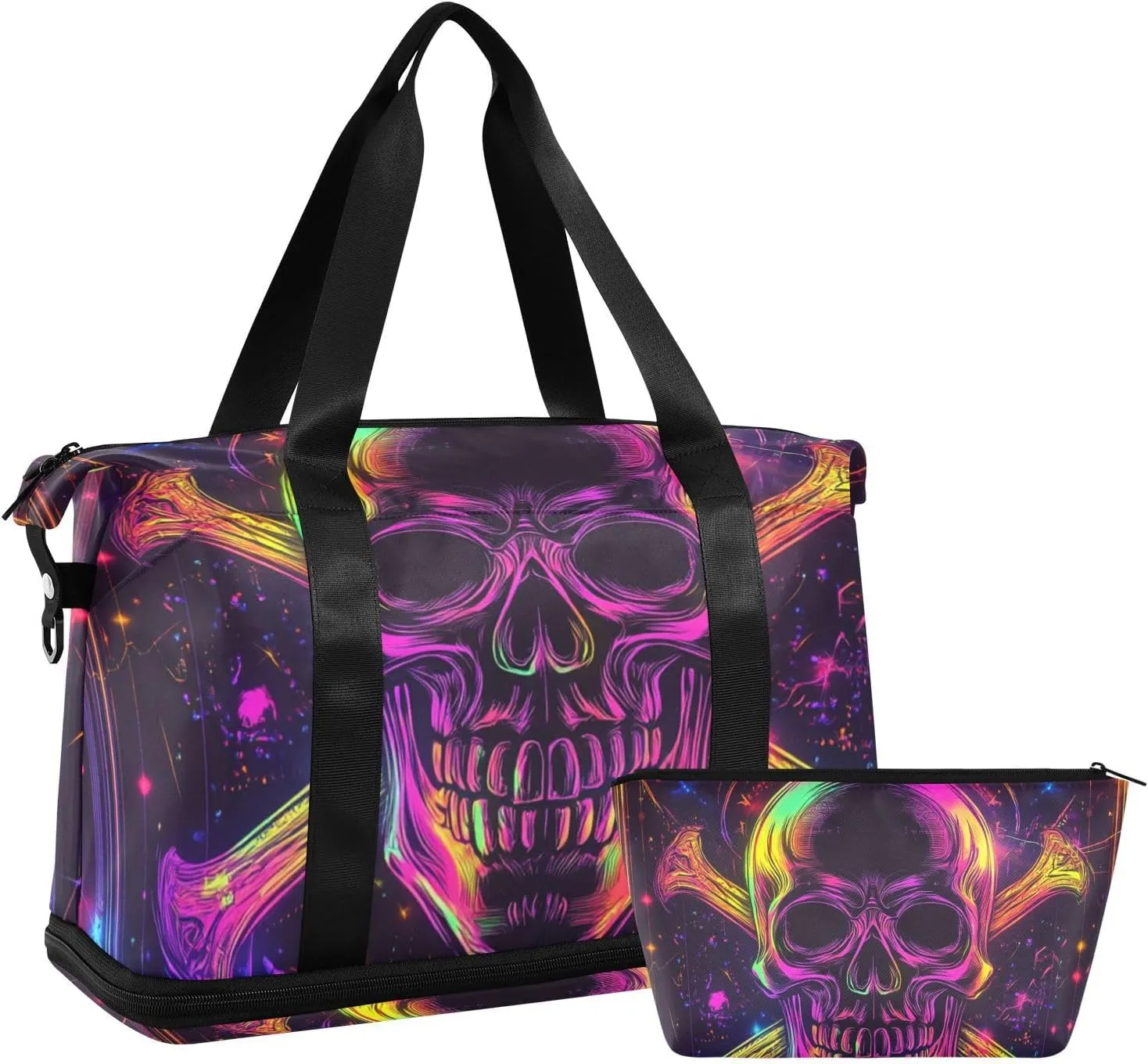 Mysterious Tarot Astrological Skeleton Tote Bag Travel Overnight Carry on Bag with Toiletry Bag for Gym Waterproof