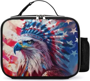 Native U.S.A Ea-gles Novelty Lunch Bag Insulated Holder Lunch Box Tote Handbag with Buckled Handle