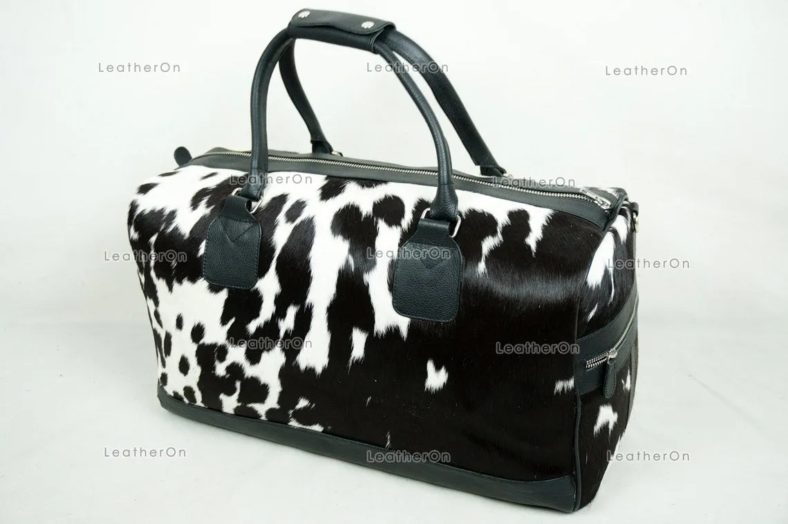 Natural Cowhide Duffel Bag Hair On Leather TRAVEL Bag Real Cow hide Luggage Bag Original Cow Skin Duffel Bag | DB31