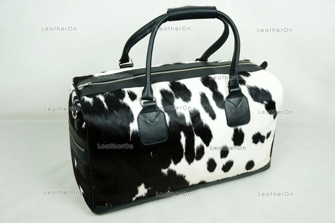 Natural Cowhide Duffel Bag Hair On Leather TRAVEL Bag Real Cow hide Luggage Bag Original Cow Skin Duffel Bag | DB31