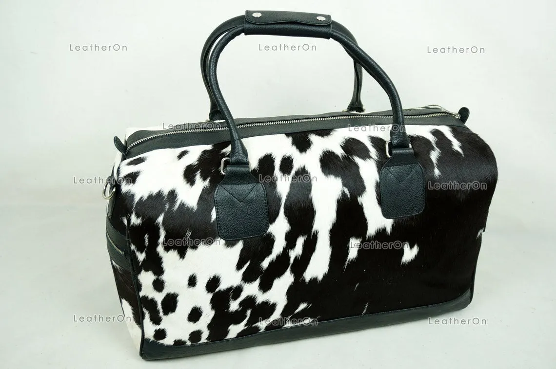 Natural Cowhide Duffel Bag Hair On Leather TRAVEL Bag Real Cow hide Luggage Bag Original Cow Skin Duffel Bag | DB31